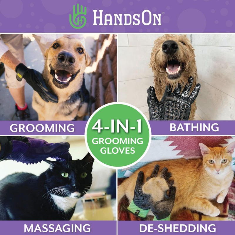 Handson Pet Grooming Gloves - #1 Ranked, Award-Winning Cat, Dog & Horse Hair Remover Gloves - Bathing, Shedding & Massaging Tool - Gentle Brush for Long & Short Fur (2 Pairs, Black, Large) 2 Larges - PawsPlanet Australia
