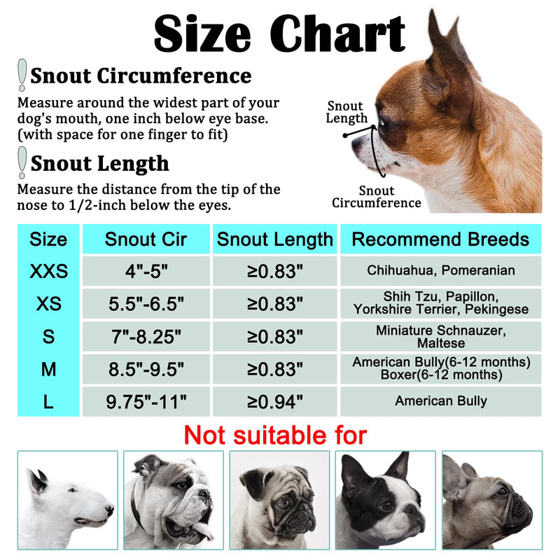 Mayerzon Short Snout Dog Muzzle, Soft Muzzle for Small Medium Large Dog, Muzzle for Chihuahua Shih Tzu American Bulldog for Grooming, Sturdy Oxford Dog Mouth Guard Anti Biting Chewing Black XS [Snout Cir: 5.5-6.5"]