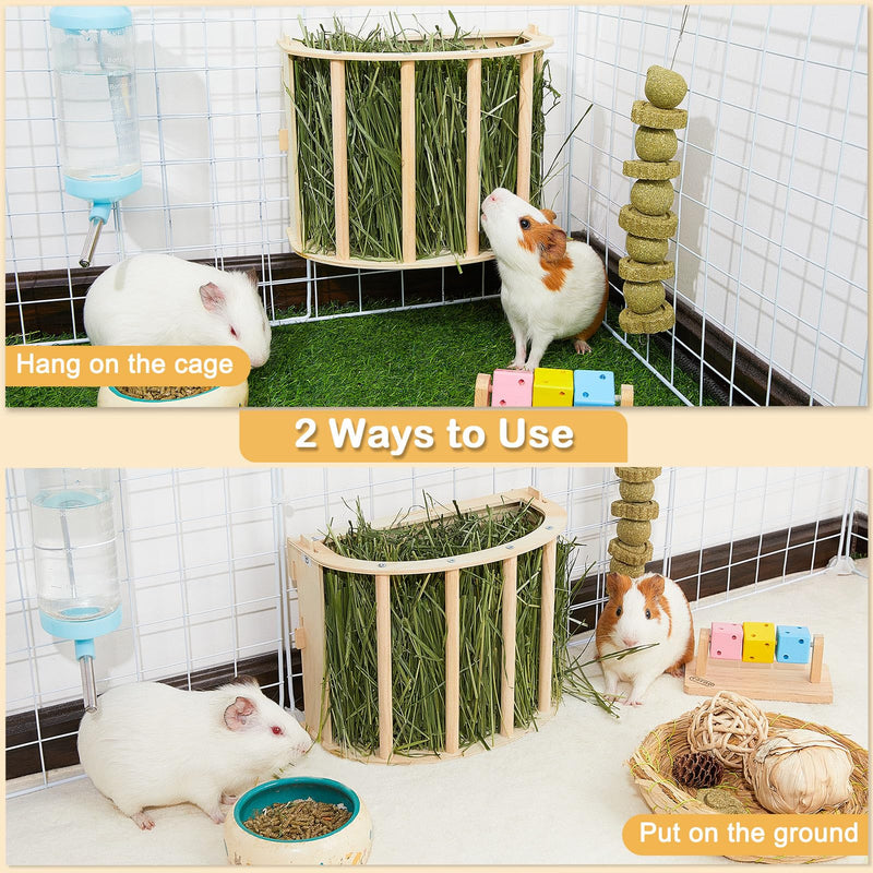 Guinea Pig Hay Feeder Wooden Rabbit Hay Feeder Big Volume Bunny Hay Holder Hanging Hay Rack with Instructions Guinea Pig Cages Accessories for Chinchilla and Ferret, Rabbit Cage Accessories 1 PACK Wood color - PawsPlanet Australia