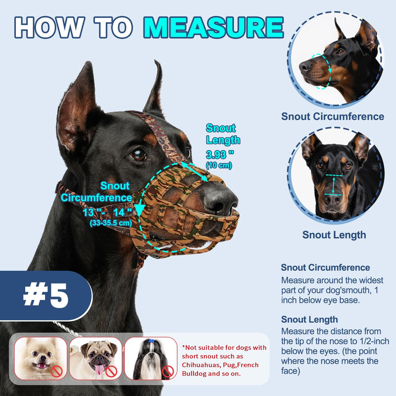 Dog Muzzle to Prevent Biting, Basket Muzzles for Large Medium Small Dogs Allows Panting Drinking Anti Chewing, Perfect for Grooming Trimming Training and Aggressive Reactive Dogss (Brown, Size 5) Brown