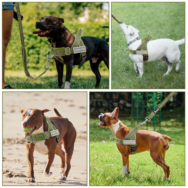 SlowTon No Pull Dog Harness - Heavy Duty Dog Harness and Leash Set for Medium Large Dogs, Reflective Tactical Harness with Soft Padded and Front Clip for Easy Walk and Training (Green L) Green - PawsPlanet Australia