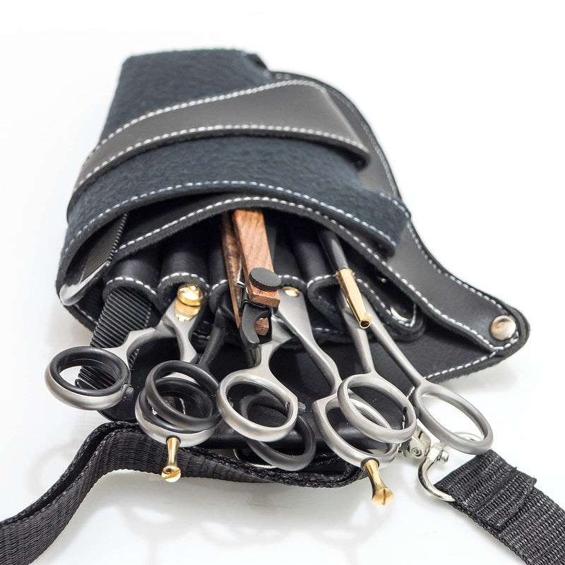 IKAS Scissor Holster - Multi Color PU Leather Shear Holder for Hairdressers, Barbers & Pet Groomers - Waist/Shoulder Belt Shear Holder Black - PawsPlanet Australia