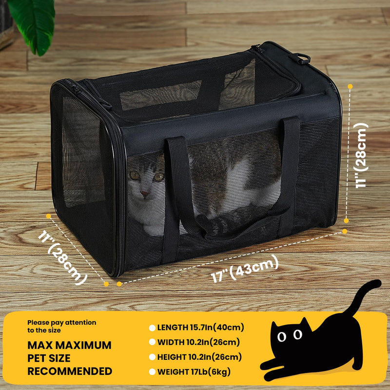 Cat Carrier Bag,Soft-Sided Pet Carriers for Dogs with 4-Sided Mesh,Airline Approved Cat Transport Carrier for Small&Medium Cats Kitten Puppy Up to 15Lb,Collapsible Cat Travel Carrier-M,Black M Black - PawsPlanet Australia