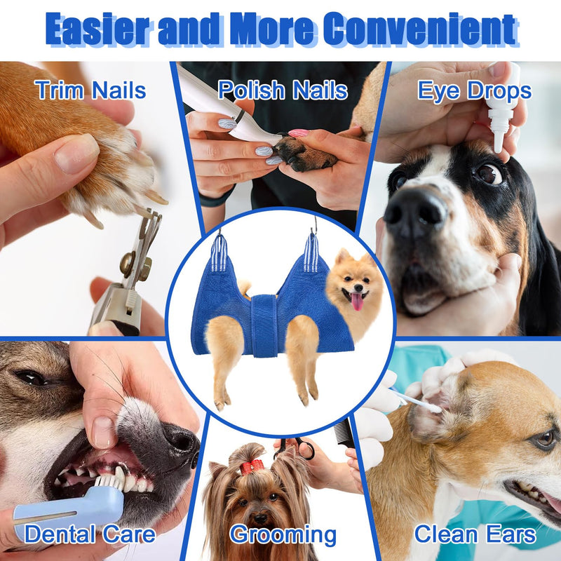 Dog Grooming Hammock Kit, MACUNIN Upgraded Pet Grooming Harness with Adjustable Velcro Widen Strap, Dog Grooming Hammock Pet Supplies for Dog Cat Claw Care, Grooming, Bathing, Nail Trimming Medium 2nd Generation-Blue - PawsPlanet Australia