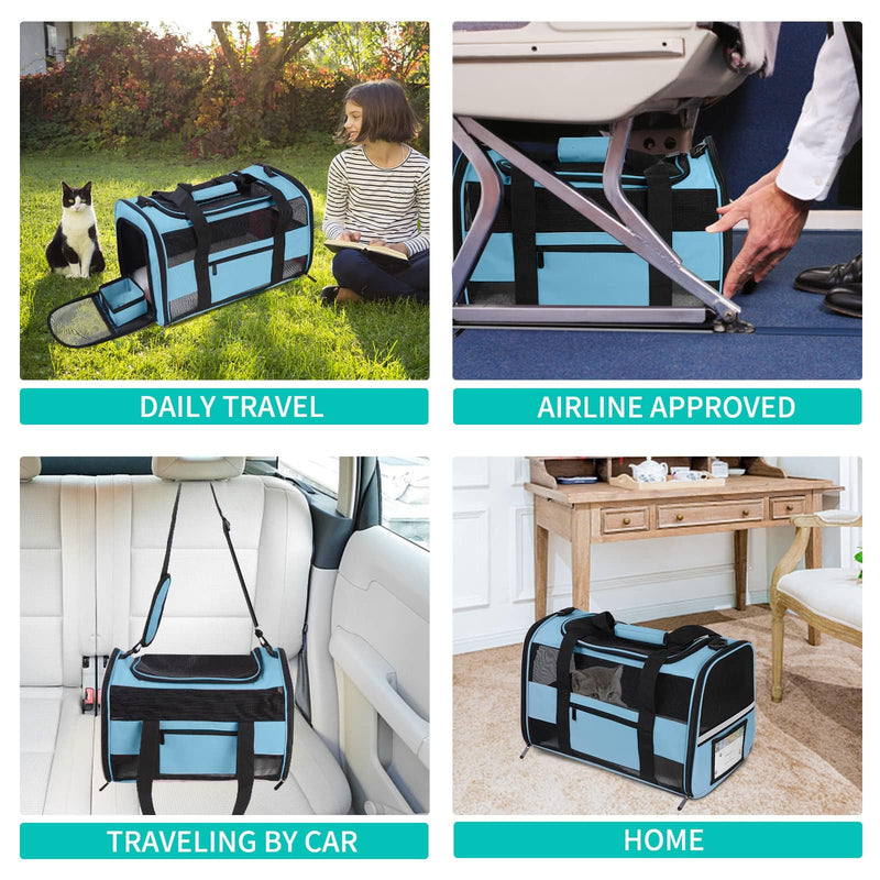 Soft - Sided Pet Carrier for Cats and Small Dogs, Airline - Approved, Blue Travel Tote with Mesh Windows, Foldable Bowl, Shoulder Strap, Oeko - TEX Certified