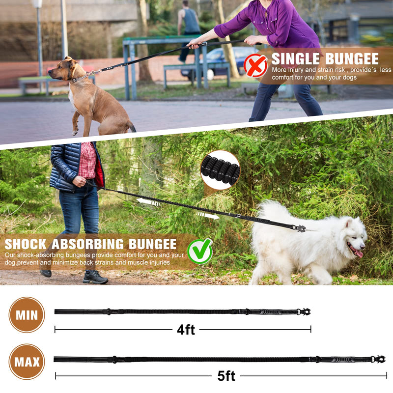 LIIIIIIKES Heavy Duty Dog Leash, Adjustable Dog Leash With Car Seat Belt, 4-6FT Power Stretch Dog Leash, Heavy Duty Tactical Load Bearing Connector Quick Release/Clamp Dog Collar, Reflective Stitching for Improved Visibility Black - PawsPlanet Australia