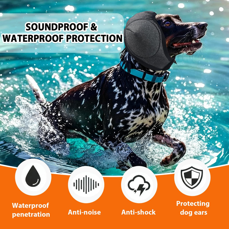 Waterproof Dog Earmuffs - Anti-Vibration Earmuffs for Grooming, Noise and Hematoma Relief, Soothing Hood Design for Bathing, Drying and Swimming (Grey, L)