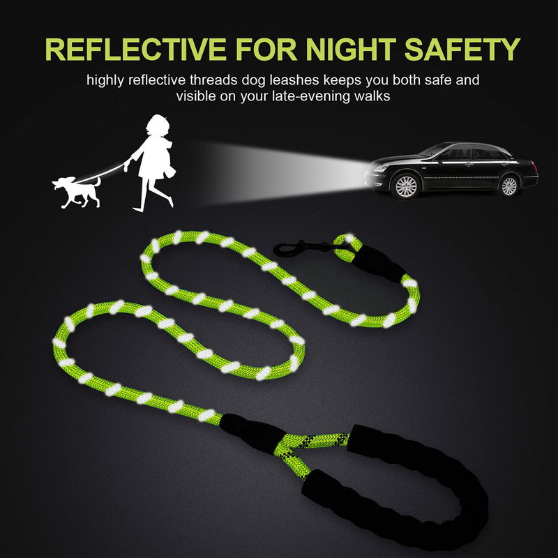 5ft 1/2in Strong Green Dog Leash - Highly Reflective Heavy Duty Rope Leash with Soft Padded Anti-Slip Handle - for 18-120 lbs Dogs 1/2" x 5 FT(18~120 lbs.) Light Green - PawsPlanet Australia