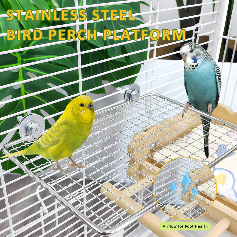 Stainless Steel Bird Perch for Cage, Open-Grid Easy Clean Parrot Perch Stand Platform, Claw-Friendly Grip Bird Cage Accessories for Cockatiel, Conure, Budgie, Parakeet, Small Medium Birds - PawsPlanet Australia
