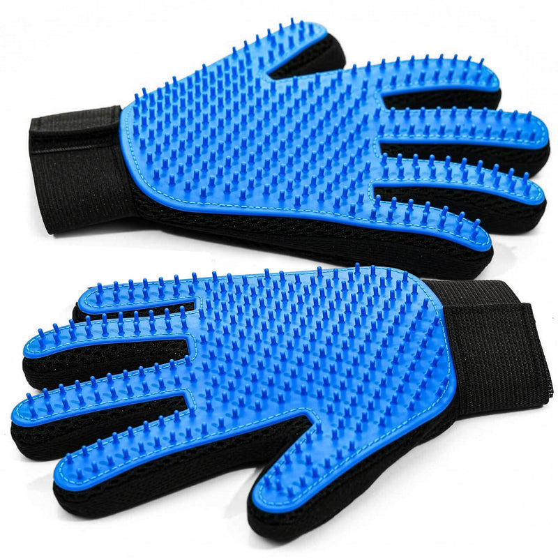 Pet Grooming Gloves for Dogs & Cats – Premium 259-Tip Deshedding & Massage Mitts, Easy-Peel Hair Removal, Adjustable Strap, 1 Pair (Blue/Pink) (Blue) Blue - PawsPlanet Australia