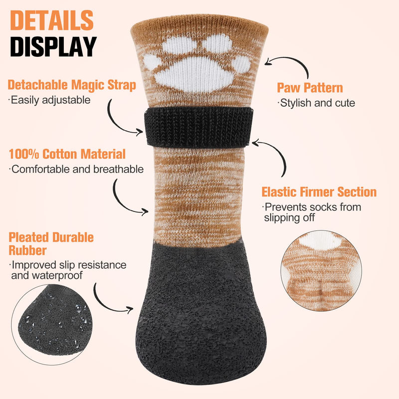 BEAUTYZOO Anti Slip Dog Socks Boots, Dog Shoes for Hot/Cold Pavement Snow Rain Days,Waterproof Grip Dog Booties Paw Protector for Hardwood Floor, Prevent Licking for Small Medium Large Senior Old Dogs Khaki XX-Large - PawsPlanet Australia