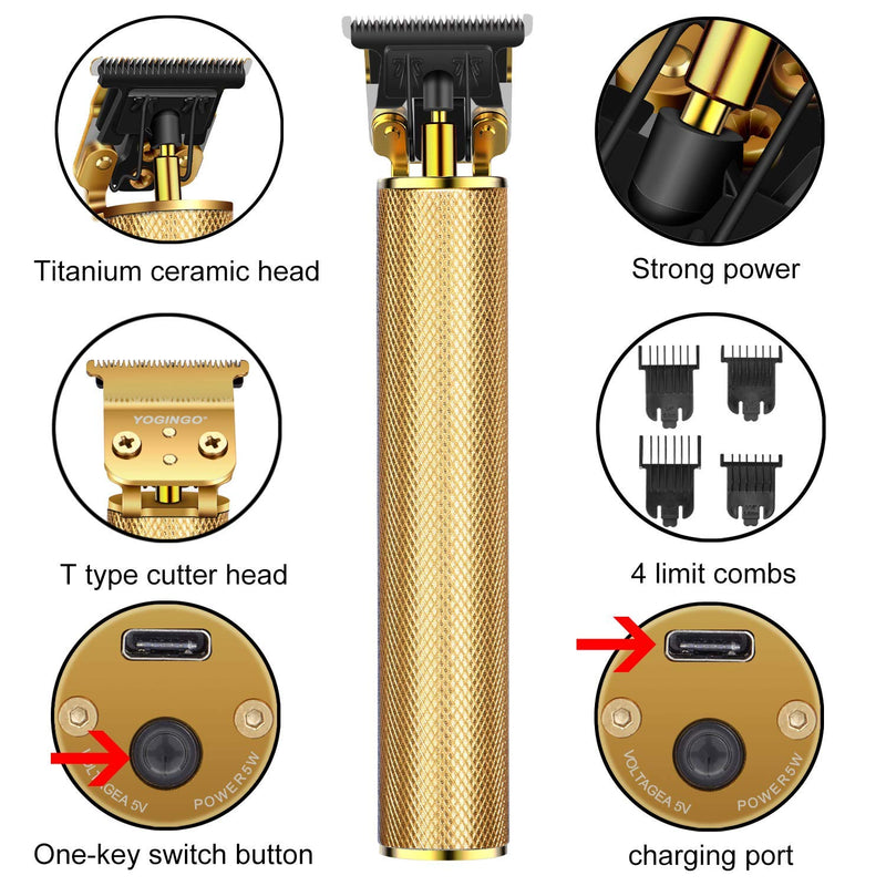Professional Hair Clippers for Men Electric Haircut Kit Hair Trimmer Grooming Waterproof Rechargeable Close Cutting T Blade Trimmer USB Rechargeable Clippers for Hair Cutting with Guide Combs Gold