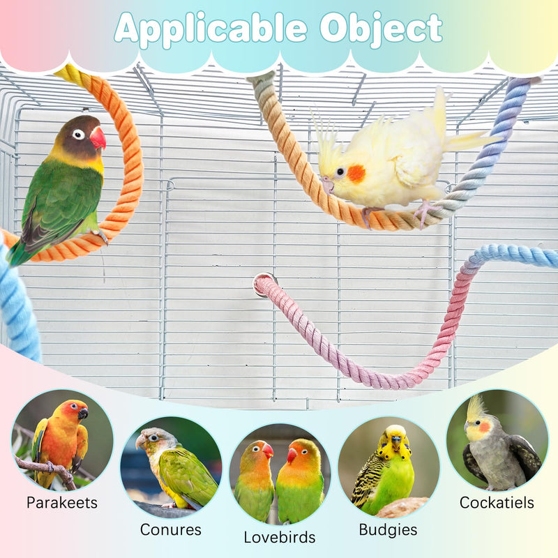 BNOSDM 3 Pcs Rope Perches for Bird Cages Gradient Sunset Color Bendable Climbing Rope Ladders & Swings Birds Cage Accessories Toy for Parakeets, Budgies, Cockatiels, Conures, Lovebirds - PawsPlanet Australia