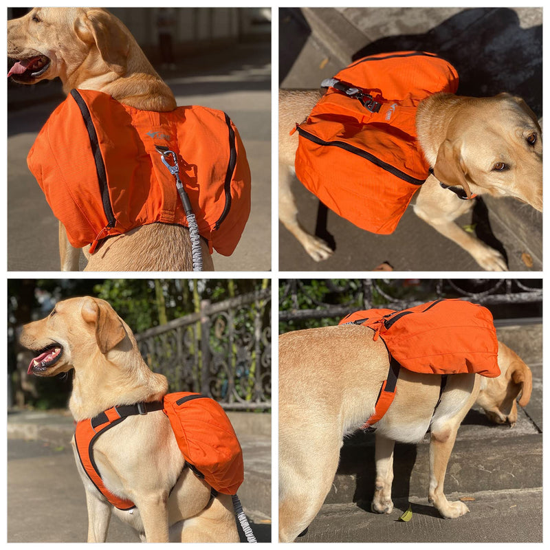 Dog Backpack for Hiking, Multifunctional Dog Day Pack Zippered Travel Dog Saddle Bag Outdoor Hiking Backpack with 2 Capacious Side Pockets for Small Medium Large Dogs Orange XS XS (chest 18-23 inch) - PawsPlanet Australia