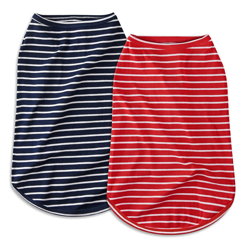 Koneseve Dog Shirt Vest Lightweight Stretchy Dog T-Shirts Soft Cool Shirts Sleeveless Stripe Vests Breathable Clothes for Puppy Kitty Cats Small Medium Large Dogs 2 Pack Red + Blue [ 2XL ] 2XL-(20~30lb) | Chest(~24") - PawsPlanet Australia