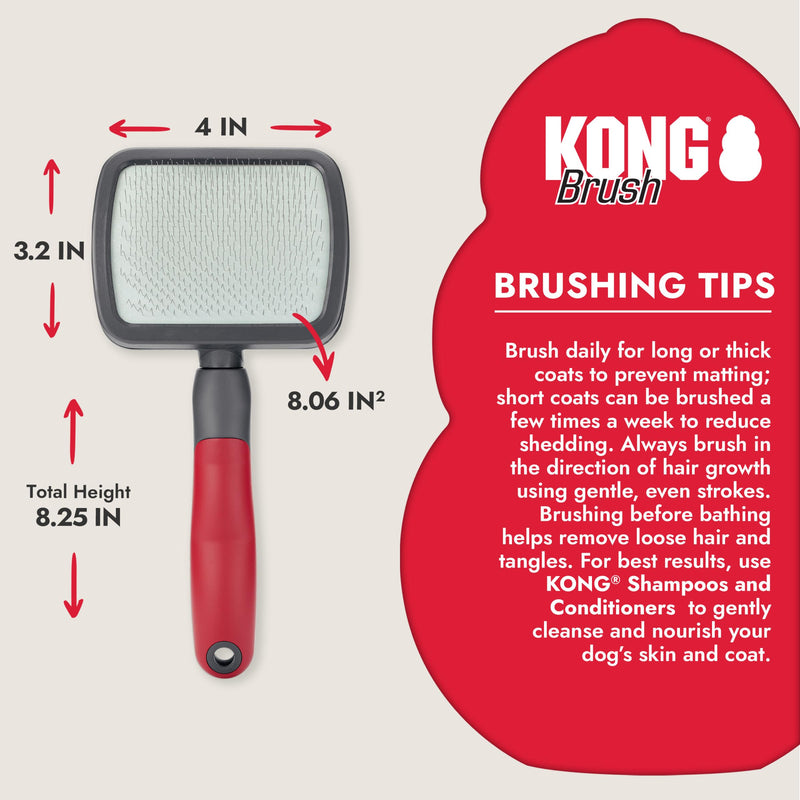 KONG Large Slicker Brush – Removes Loose Hair, Reduces Shedding, Comfortable Non-Slip Grip, Long Metal Pins, for Medium to Large Dogs with Medium to Long Coats, Red/Gray - PawsPlanet Australia
