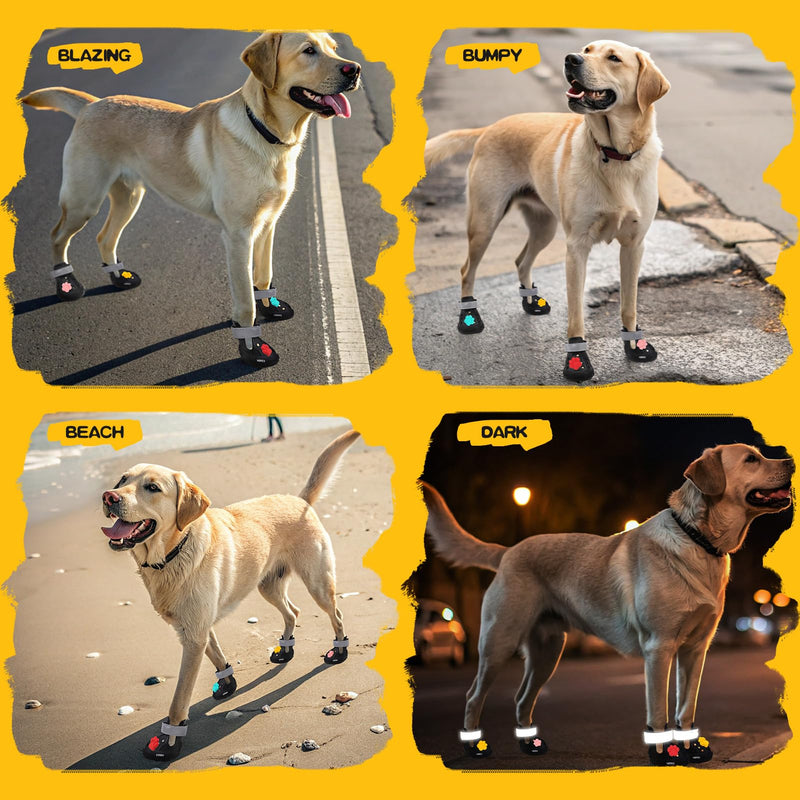 EVA Dog Shoes- Non-Slip Waterproof Dog Booties for Snow Winter, Easy ON & Off, Reflective Adjustable Pet Boots & Paw Protectors, Rugged Sole for Small Medium Large Dog Outdoor Walking (Black, L) Size 5/M (Paw Width:1.97in) Black - PawsPlanet Australia