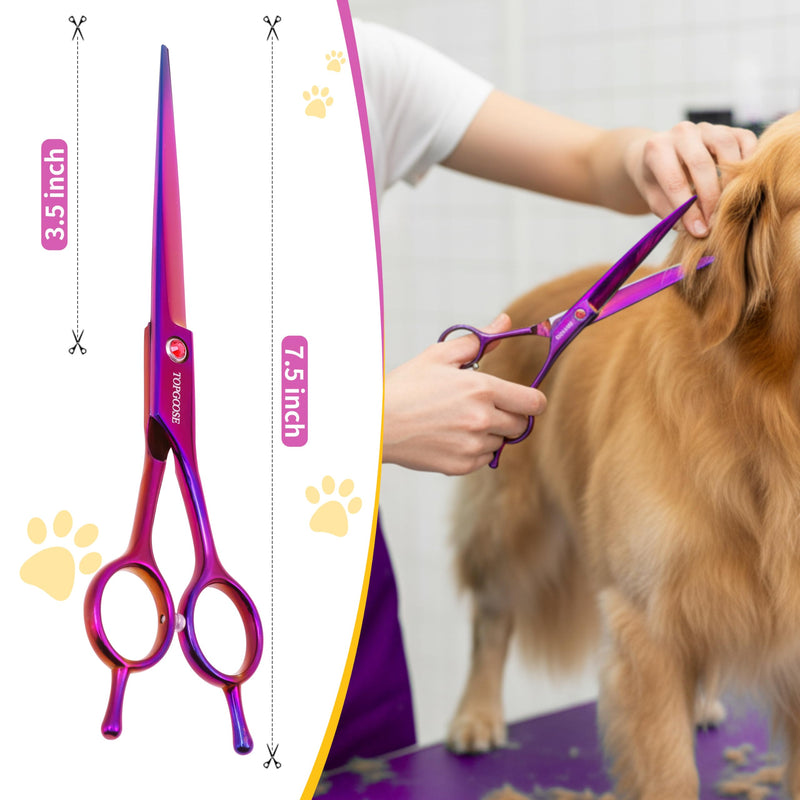 TOPGOOSE 7.5'' Dog Straight Scissors for Grooming 440C Stainless Steel Professional Pet Trimming Scissors Sharp Blades Cutting for Dogs and Cats Shears (Straight, Purple) - PawsPlanet Australia