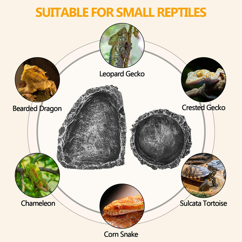 Reptile Water Dish Food Bowl for Bearded Dragon Tank Accessories, Hygger zoo Reptile Rock Feeder for Reptile Tank 2 Pack Corner Resin Terrarium Bowl for Leopard Gecko Hermit Crab Tortoise Snake, Black - PawsPlanet Australia