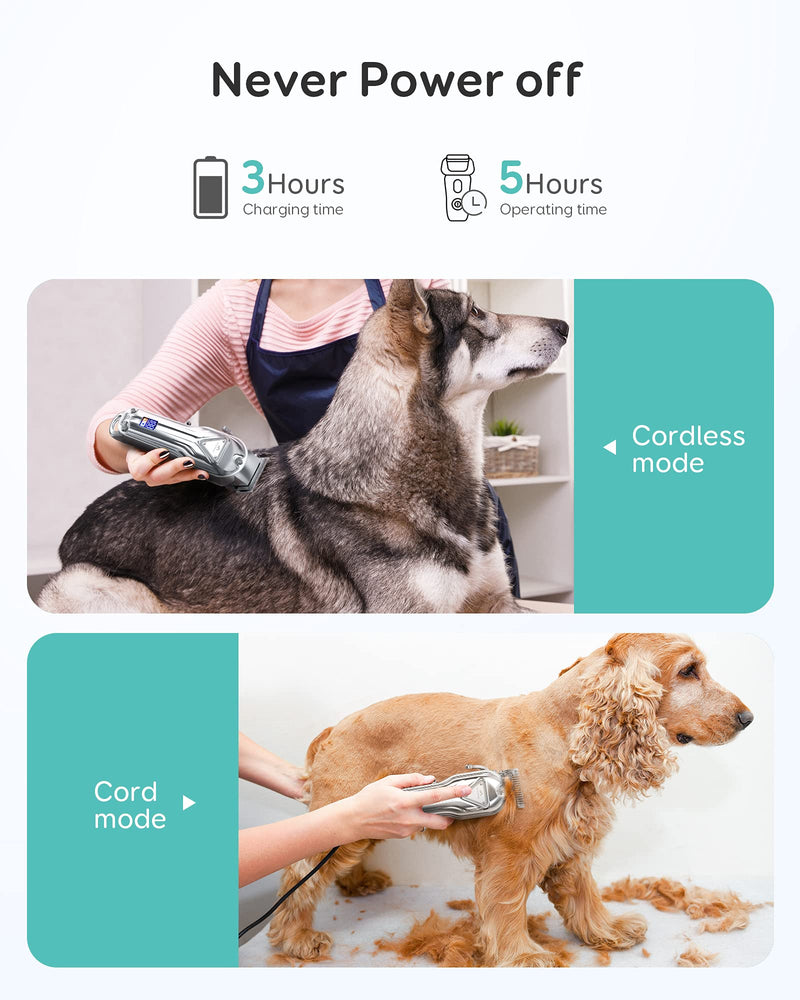 Dog Clipper Cordless, Heavy Duty Dog Trimmer, Cat Dog Grooming Kit Low Noise, USB Rechargeable Pet Hair Shaver, Professional Electric Pet Clipper with LCD Display for Small Large Breeds for Thick Coat - PawsPlanet Australia