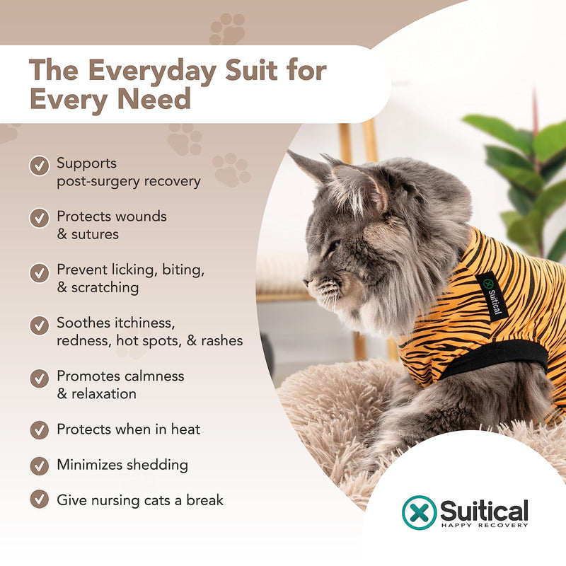 Cat Recovery Suit - Cat Recovery Suit for Spay, Neuter, Suture, Incision, & Skin Conditions - Breathable Fabric with Back Opening - XXS Cat Suit by Suitical, Tiger Print 2XS(13-16.5 in) - PawsPlanet Australia
