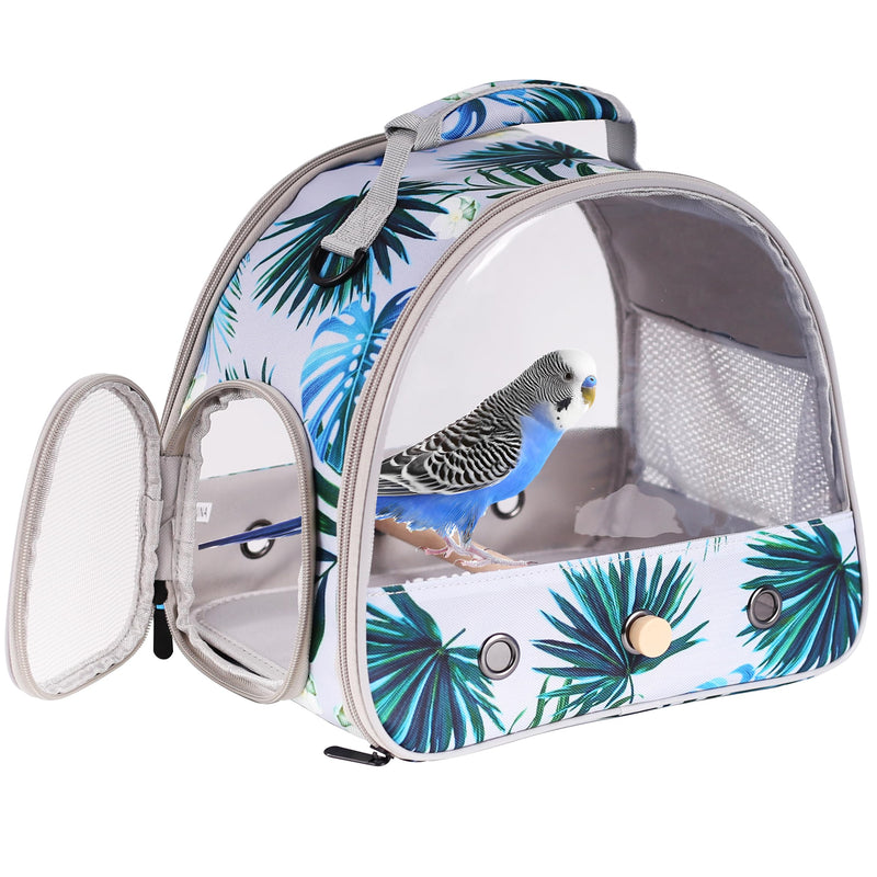 Portable Small Bird Travel Carrier Cage with Stand Perch, Bird Carrier to Carry Parakeet Budgies Parrot Cockatiel Conure Outdoor, Front Clear Window with Floral Printing Blue Small Bird Carrier - PawsPlanet Australia