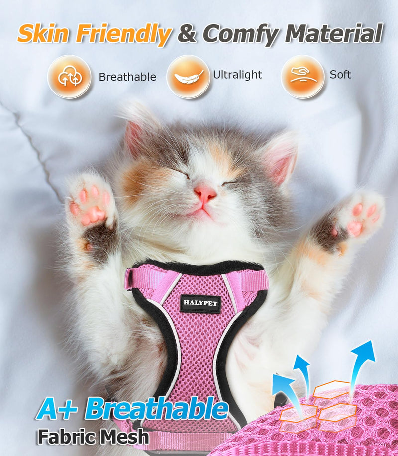 Halypet Cat Harness and Leash Set [H500 Pro Escape Proof Cat Harness for Walking, Adjustable Breathable Soft Travel Cat Leash, Reflective Strips Kitten Harness X-Small Pink