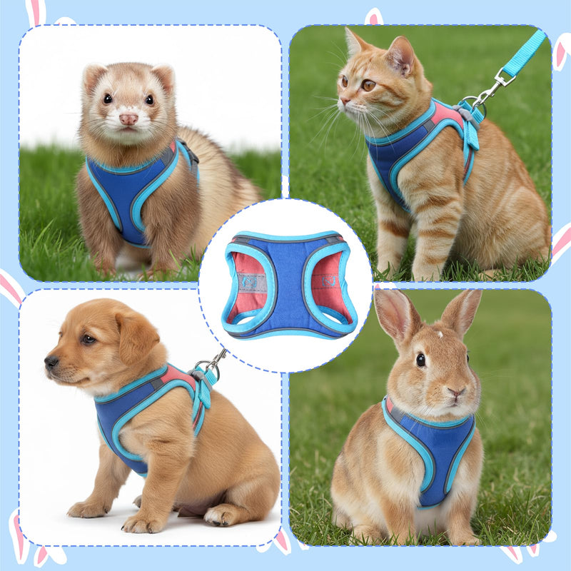 Adjustable Bunny Harness and Leash Set, Double Buckles Breathable Mesh Rabbit Vest with Reflective Strips, Escape Proof Small Pet Walking Training Gear for Rabbits, Kittens, Ferrets, Guinea Pigs (S) - PawsPlanet Australia