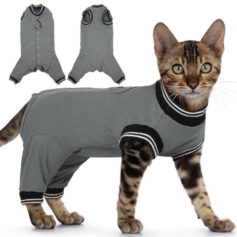 PUMYPOREITY Cat Recovery Suit for Hind Legs, Cat Surgical Spay Suit with Leg Sleeves to Stop Licking, Long Rear Sleeve Wound Cover Abdomen Kitten Onesie, Grey, M Medium