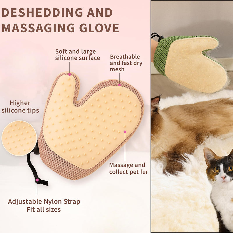 EpiGlove2 Pet Grooming Glove - Double-Sided Deshedding & Hair Removal Brush for Cats & Dogs - Massaging Bathing Mitt, Electrostatic Pet Fur Remover for Furniture & Clothes (Green) Green - PawsPlanet Australia