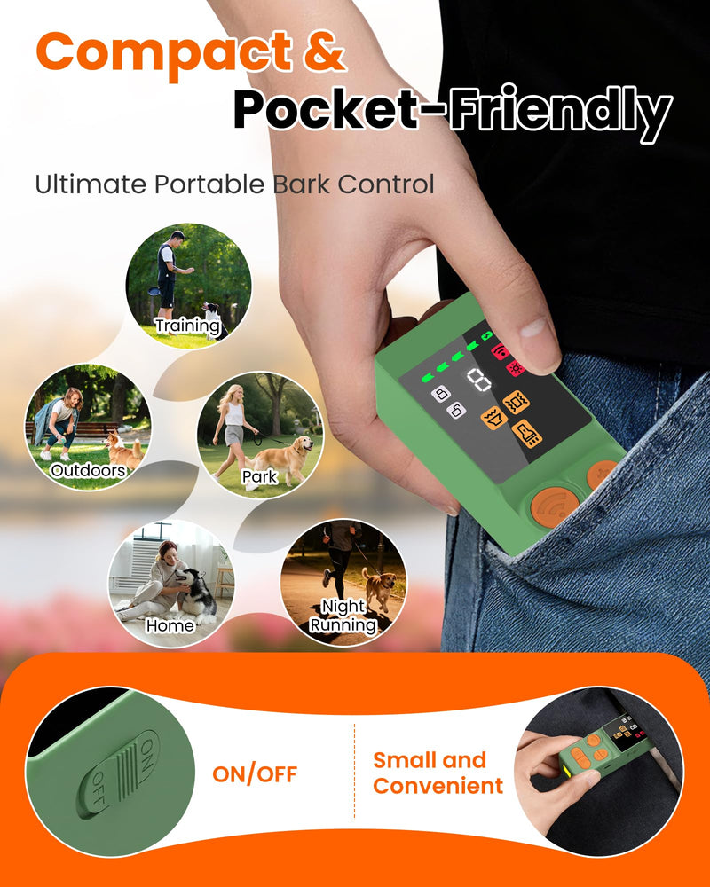 [Digital LED Display] ultrasonic Dog bark Deterrent with 4 Transmitters, Green 10 Gears Dog Training Device for Dogs, Rechargeable Anti Barking Device & Dog Repellent with Flashlight
