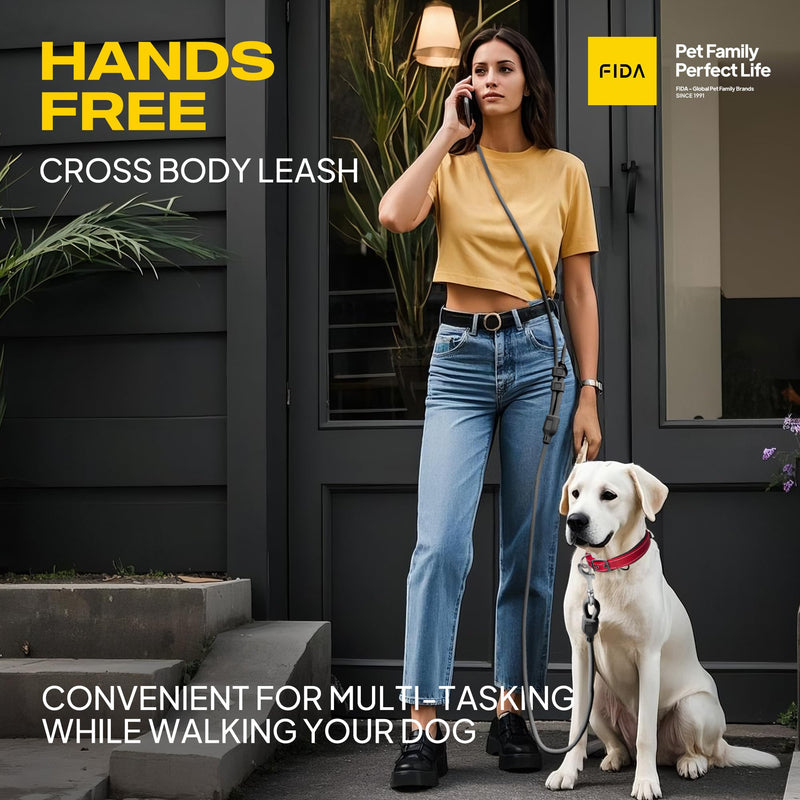 Fida Hands Free Dog Leash for Large Dogs Heavy Duty, Adjustable Crossbody/Waist Leash for Small/Medium/Large Dogs, Waterproof Hands-Free Dog Leashes for Running, Walking & Training(L, Black) M/L(8ft-3/8in) - PawsPlanet Australia