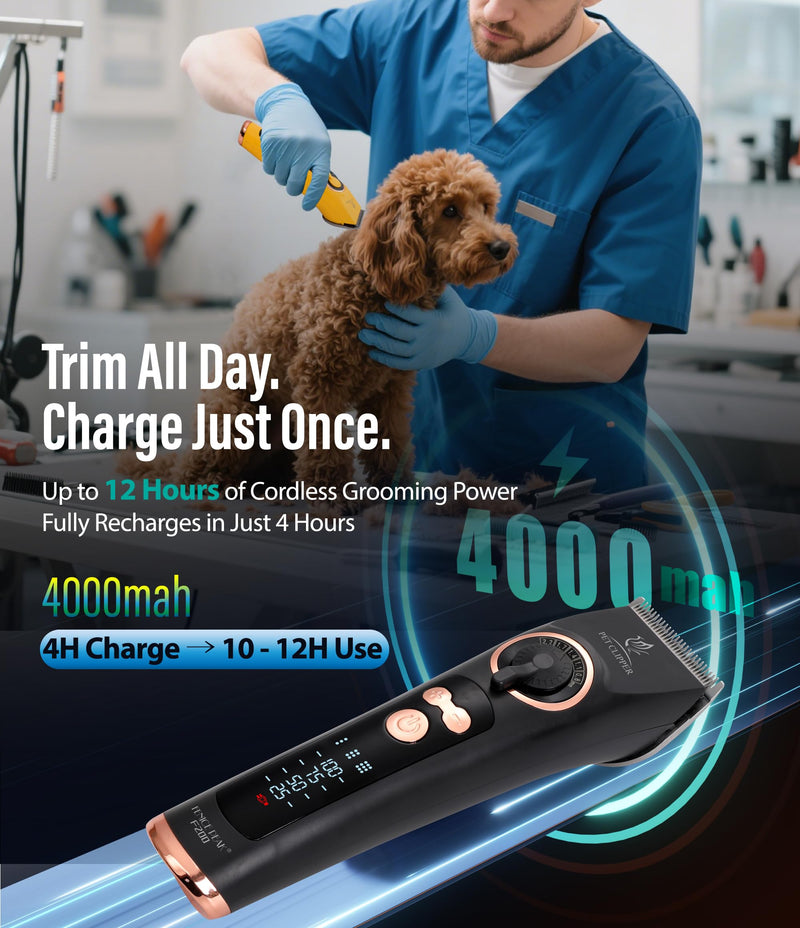 Professional Dog Grooming Clippers with 12H Runtime & Replaceable 440C Blade, 3-Speed Low Noise Electric Dog Shaver for Thick, Matted, Curly Hair, Cordless Clipper for Groomer & Home Use, Black Clipper+10FC Blade - PawsPlanet Australia