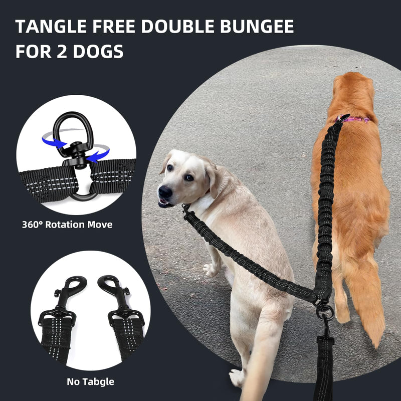 Hands Free Double Dog Leash with Pouch, Dual Leash for 2 Dogs with Reflective Padded Handles, Durable Bungee and Lumbar Waist Belt for Walking, Jogging and Running (Medium/Large, 25-120 lbs) Medium/Large - PawsPlanet Australia