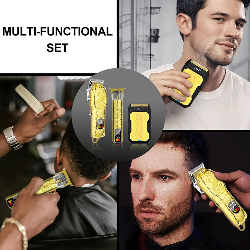 LQT® Professional Hair Clippers for Men, Hair Trimmer Cordless Barber Clippers and Trimmers Set, Hair Cutting Kit for Men Grooming Father Day Gifts Professional-Gold-3pcs/set Gold - PawsPlanet Australia