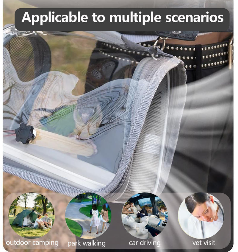 Portable Bird Travel Carrier with Breathable Mesh Windows Hands Free Parrot Backpack for Vet Visit Shopping Hiking, Clear View Small Pet Cage with Easy Clean Removable Tray and Perch Gray