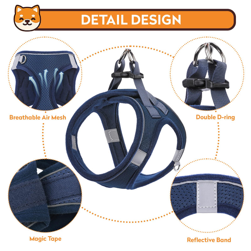 Dog Harness with Leash Set, No-Pull Step-in Reflective Pet Harness with 1 Leash Clips, Adjustable Soft Padded Easy Walk Dog Vest for Small Medium Large Dogs, Cats(Dark Blue,Medium) M(Chest:15"-16.5") Dark Blue - PawsPlanet Australia