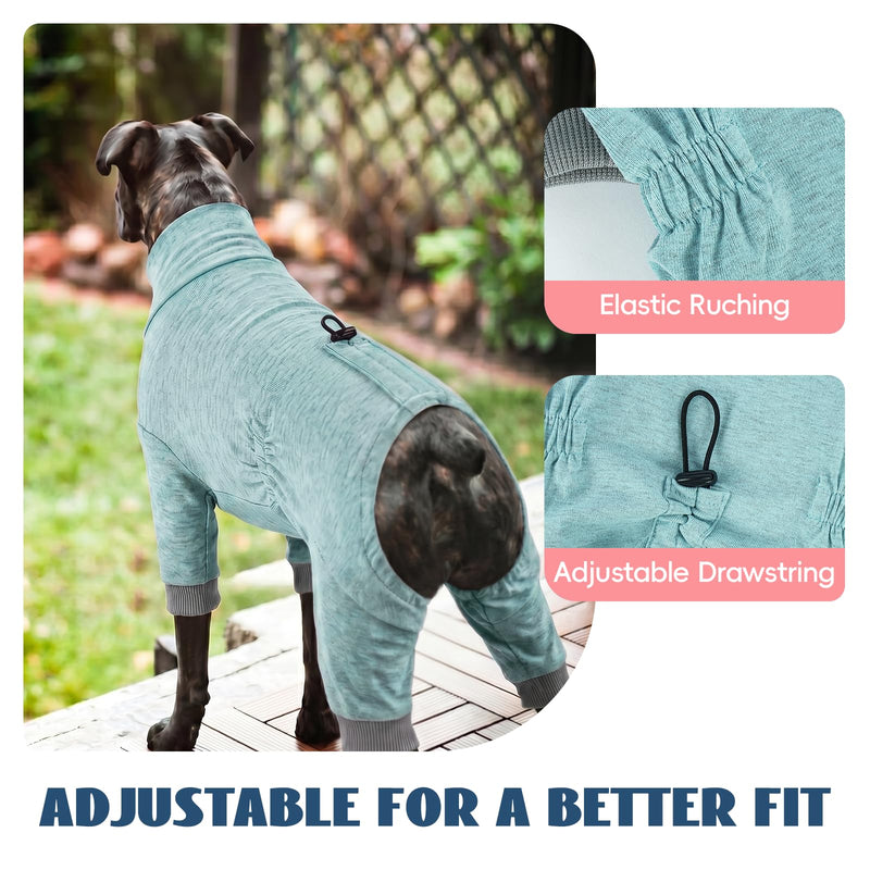 Dog Onesie Pyjamas for Small Medium Dogs, Lightweight Stretch Dog Jumpsuit for Indoor Wear & Sleep, Ideal as Base Layer, Shedding Control & Light Protection Clothing, Heather Blue L