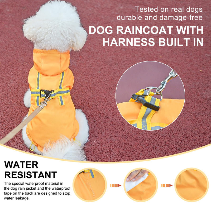 BEAUTYZOO Dog Raincoat with Harness Built-in for Small Medium Dogs and Puppies Boys Girls, Dog Rain Jacket Hooded Slicker Poncho Waterproof Reflective Dog Clothes for Winter Cold Rainy Snowy Days, S S(Back 12.6", Chest 18", Neck 13.5")