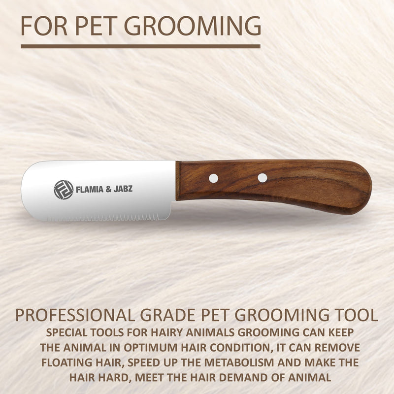 FLAMIA & JABZ Professional Dog Grooming Hand Stripping Knife, Stripper Trimmer Tool, Red Meranti Wooded Handle non slip grip with Tripping Stainless Steel blade (Fine, Right Handed) Fine - PawsPlanet Australia