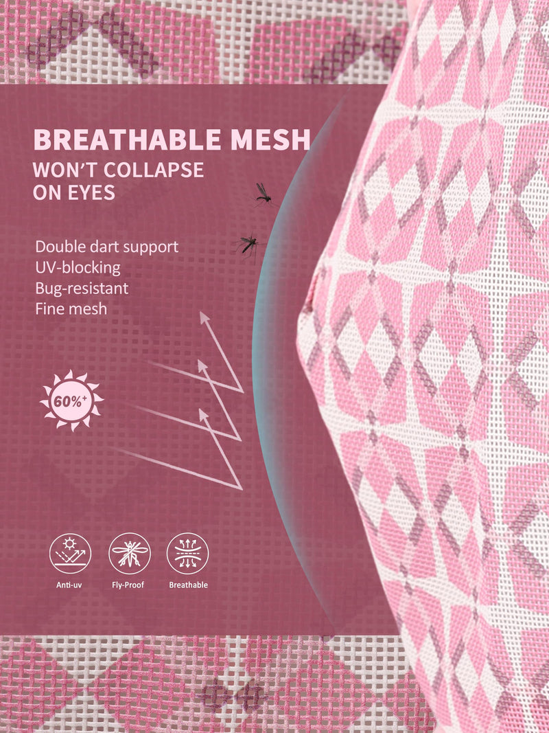 Tackmore Horse Fly Mask Without Ears, Breathable Structured Mesh for Horses, Soft Fleece Edging, UV Protection, Printed Turnout Mask for Pasture-Pink Print L Pink Print
