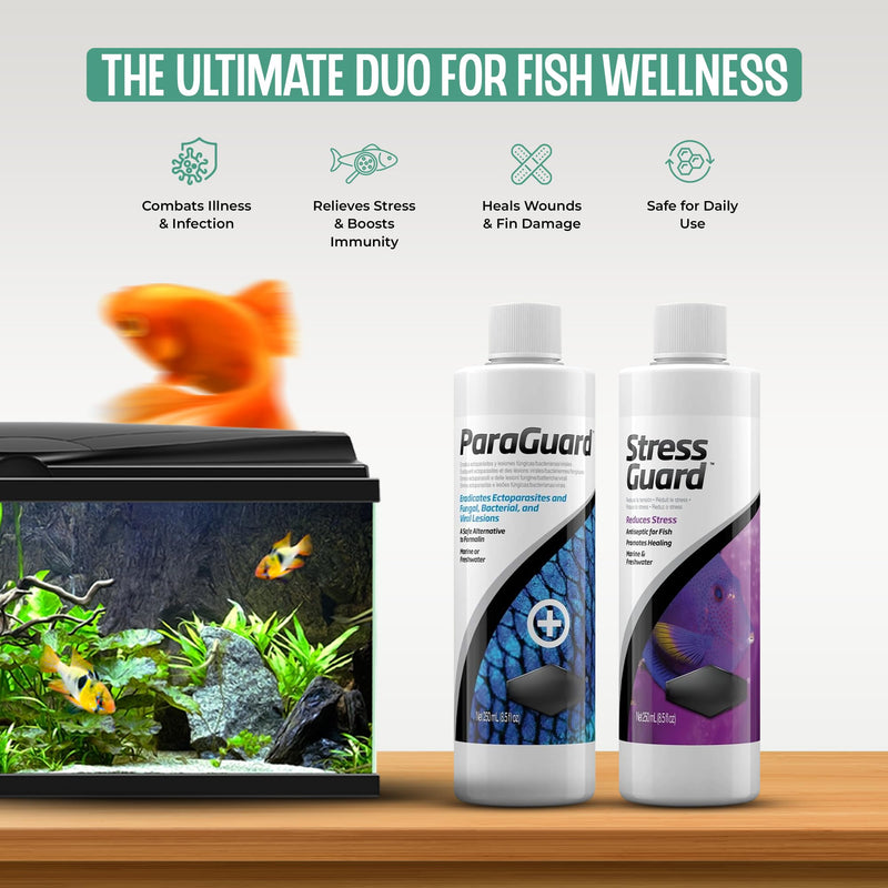 ParaGuard 250ml and StressGuard 250ml for Fresh and Saltwater Including Trinity Treats Microfiber Cleaning Cloth(Paraguard Aquarium Water Treatment, Stressguard Slime Coat Protection) - PawsPlanet Australia