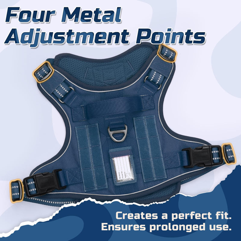 rabbitgoo Dog Harness No Pull, Military Dog Harness Medium Sized Dog with Handle & Molle, Easy Control Service Dog Vest Harness Training Walking, Adjustable Reflective Tactical Pet Harness, Blue, M - PawsPlanet Australia