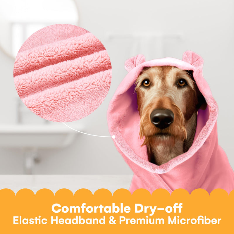 Noa Store Dog Bath Robe - Quick Drying with Adjustable Strap and Elastic Headband - 10.6-12.8x15.7x19.7 (XS) - Dog Robe - Stylish Design for Post-Bath Drying - Dog Robes for After Bath - Peach - PawsPlanet Australia