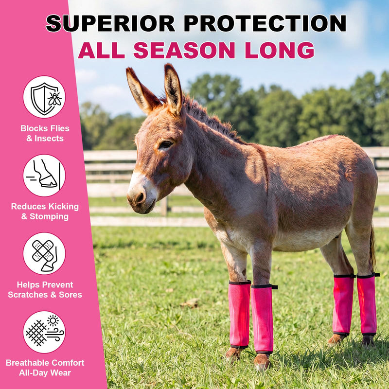 Donkey Fly Boots Set of 4, UV-Proof Breathable Mesh Leg Wraps with Built-in Nylon Support, Non-Slip Adjustable Closures, Summer Protection for Farm Donkeys, Pony, Mule