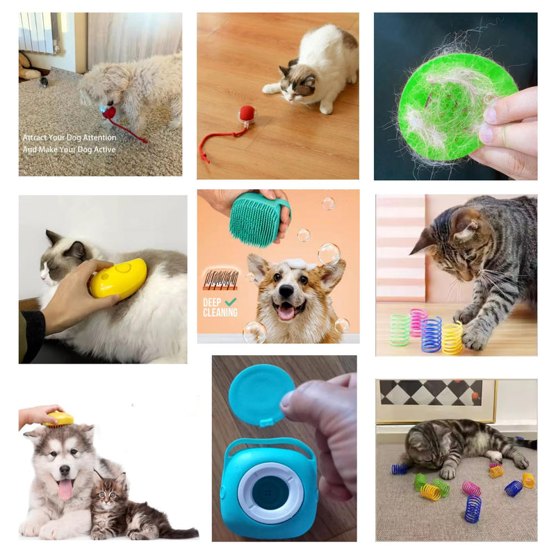 13-Piece Multi-Purpose Set Pet Grooming & Toy Set | Bath Brush, Steamy Brush, Hair Remover & Fun Pet Toys | Includes Storage Bag | for Dogs & Cats