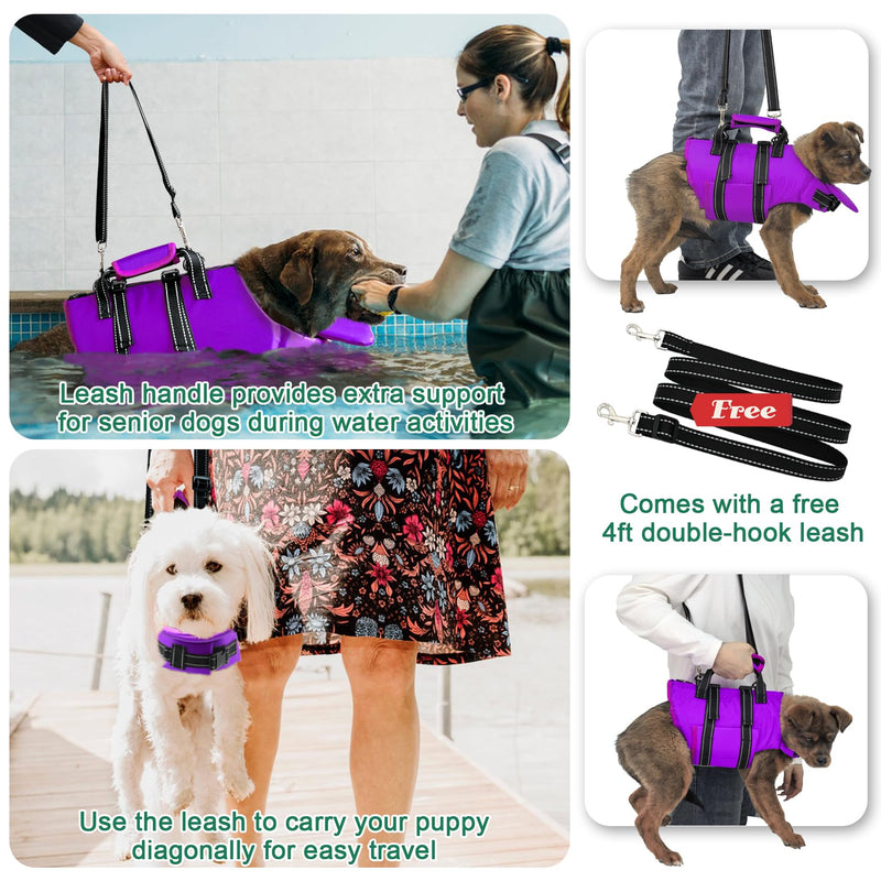 Fragralley Dog Life Jacket with Self-Locking Zipper, High-Buoyancy Ripstop Dog Swimming Vest, Floating Vest with Rescue Handle for Swimming and Boating, PFD Available for Small, Medium, and Large Dogs Purple X-Small - PawsPlanet Australia
