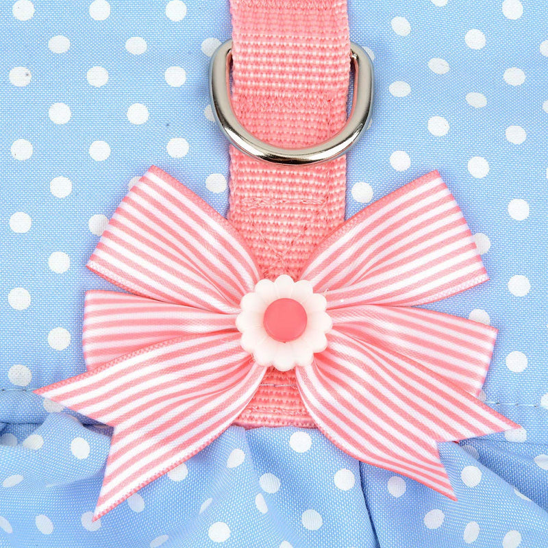 Zunea No Pull Small Dog Girl Harness Dress Escape Proof Cat Kitten Vest Harness Leash Set Step-in Soft Cotton Padded Polka Dot Jacket Chihuahua Puppy Clothes with Cute Bow for Walking Blue S S (Chest:14.5-15.7", Neck:9-9.8") blue dots - PawsPlanet Australia
