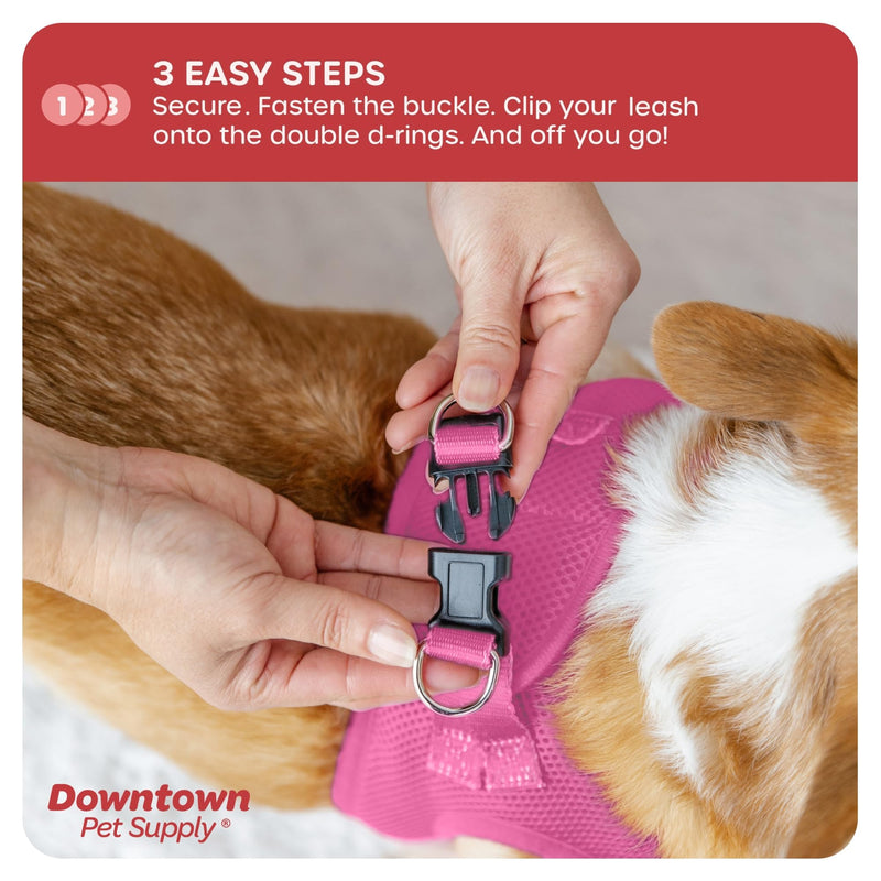 Downtown Pet Supply Step in Dog Harness for Small Dogs No Pull, Medium, Pink - Adjustable Harness with Padded Mesh Fabric and Reflective Trim - Buckle Strap Harness for Dogs - PawsPlanet Australia