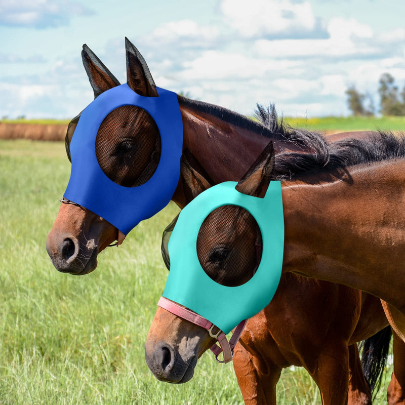 Frienda 4 Pcs Horse Fly Masks with Ears UV Protection Elastic Horse Mask Breathable Comfortable Fly Mask for Adult Horses, Protect from Summer Insect(Large,Black, Gray, Blue, Mint Green) Large Black, Gray, Blue, Mint Green